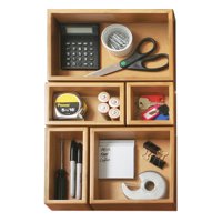 Lot de 5 organiseurs de tiroirs en bambou, durables et classiques, pour ustensiles de cuisine, rectangulaires, avec technique de laque durable, fournis directement par l'usine