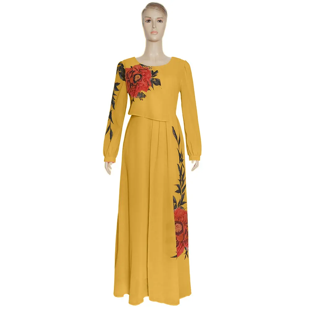 2023 Summer Dresses For Women African Print Chiffon Abaya Maxi Long Sleeve Elegant Ladies Dress