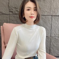 Haut d'automne personnalisable style influenceur, en fibre de viscose, coupe flatteuse, épaules dénudées, manches longues, col montant classique – Direct Usine