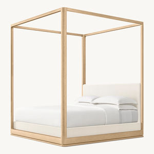 1-современный бежевый льняной каркас изголовья кровати из массива дерева для гостиной или квартиры деревянных кроватей ручной работы - Product Image 2