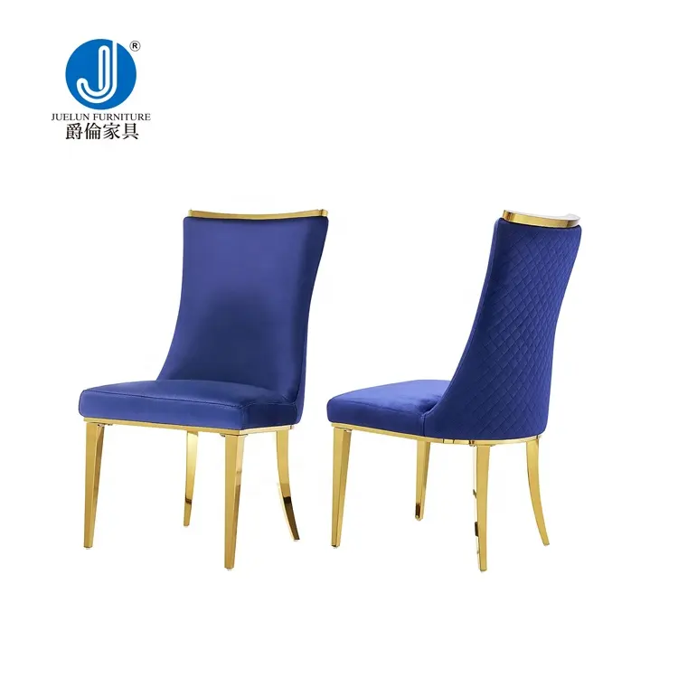 Blauwe Moderne Luxe Metalen Basisstoel Eetkamerstoelen Moderne Elegante Eetkamerstoelen Fluweel