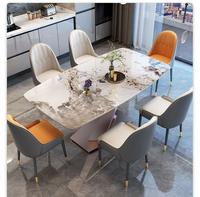 Ensemble Salle à Manger Moderne Luxe 8 Chaises Table Meuble Métal Dessus Marbre pour Cuisine Salon Bar Ensemble Repas 6 Chaises