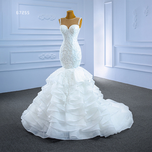 Jancember RSM67255 bordado sin mangas fruncido sirena vestidos de novia vestidos - Product Image 4