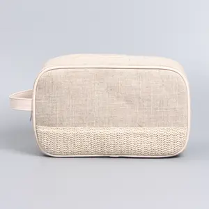 Eco Friendly Organic Cotton Zipper Packaging Pouch Natural Recycled RPET Linen Makeup Cosmetic Bag 2022 Beach Purse Case