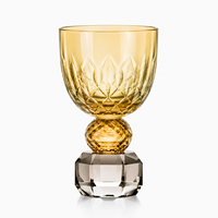 Verre à eau en cristal soufflé à la main avec pied en laiton facetté, décoratif de luxe, capacité 0,35 L, pour hôtels, banquets, mariages