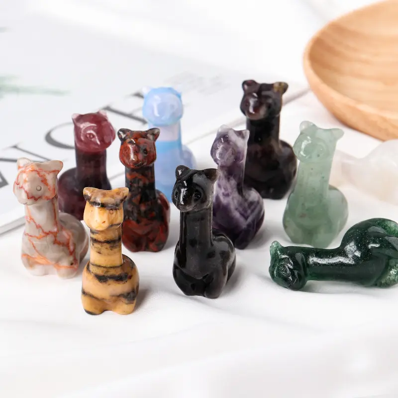 Groothandel Natuurlijke Kristal Ruwe Steen Carving Dier Alpaca Diy Gem Crystal Ornamenten Edelsteen Standaard Kinderen Gift