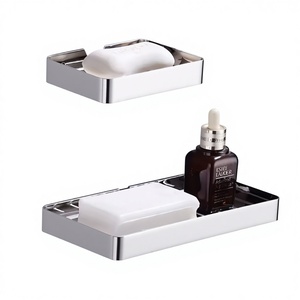 Porte-savon rectangulaire en acier inoxydable avec égouttoir intégré, fixation murale, accessoire de salle de bain minimaliste, finition polie - Product Image 6