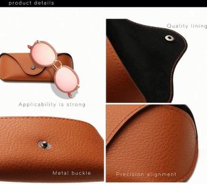 Étuis à lunettes rétro personnalisés avec logo pour lunettes de soleil et lunettes de vue, en cuir PU semi-rigide marron et noir - Product Image 6