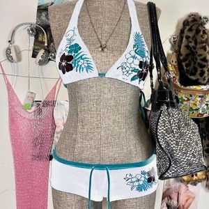 Ensemble <span class=keywords><strong>de</strong></span> bikini rétro pour femmes, imprimé floral flamant rose, haut triangle à bretelles avec shorty, <span class=keywords><strong>maillot</strong></span> <span class=keywords><strong>de</strong></span> <span class=keywords><strong>bain</strong></span> 2 pièces pour la plage en été - Product Image 4