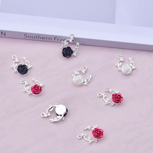 European Style Rose Flower Charms Zinc Alloy Black White <b>Red</b> For DIY Earrings <b>Bracelets</b> Necklace Materials - Product Image 4