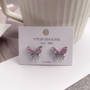 Boucles d'oreilles pour femmes, de haute qualité, personnalisées, en argent plaqué, avec zircon rose, motif papillon, exquises, pour <span class=keywords><strong>soir</strong></span>ée - Product Image 1
