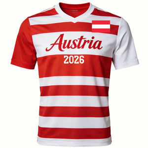 Maglia Sportiva dell'Austria 2026 – Maglietta da Calcio con Strisce Orizzontali Rosse e Bianche - Product Image 1