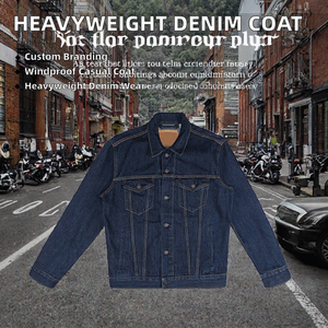 Heavyweight Denim <b>Jacket</b> Men 16oz Washed <b>Trucker</b> Jean Coat Contrast Stitch Regular Fit Custom Wholesale - Product Image 2