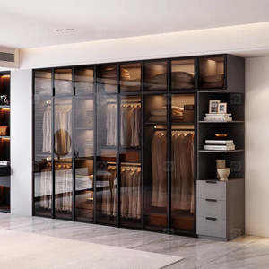 Custom Modern Glass Door Wardrobe <strong>Bedroom</strong> Furniture Portable Hotel Home Wooden Wardrobe Closet