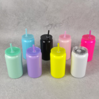 Bouteille d'eau à double paroi en acier inoxydable brillante de 16oz par sublimation pour le voyage en plein air avec paille de couleur et couvercle