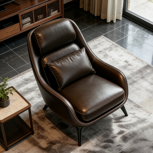 Sillón <span class=keywords><strong>de</strong></span> Cuero Genuino <span class=keywords><strong>de</strong></span> Lujo Moderno, Sillón Reclinable Ergonómico, Mueble <span class=keywords><strong>de</strong></span> Estilo Mid-Century para Sala <span class=keywords><strong>de</strong></span> Estar u Oficina - Product Image 1