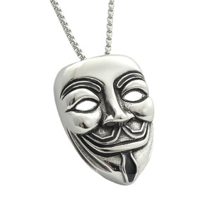 Stainless Steel Mask Pendant Themed Punk Retro Men's Fashion Jewelry <b>Charm</b> <b>Silver</b> Color Chain Included - Product Image 4