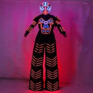 Venta caliente puesta en escena zancos Led Robot traje Halloween David Guetta traje Led disfraz para hombres