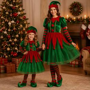 Wholesale Green Elf Costume Set Christmas Cosplay Outfit Kids Girls Dress Adult Men Women Performance Wear - Product Image 1