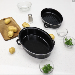 REGALO DE GRACIAS 0,8mm Asado Antiadherente Esmalte en forma ovalada negra Asador de esmalte ovalado cubierto de 13 pulgadas con acero inoxidable Tri - Product Image 6