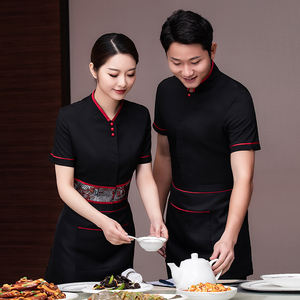 Uniforme de restaurant classique chinois pour serveur et <span class=keywords><strong>serveuse</strong></span>, restaurants de restauration rapide, uniforme de serveur rouge - Product Image 6
