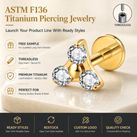 Perhiasan Tubuh JiaXin ASTM-F136 G23 Titanium Threadless Push Pin Labret Stud Medusa Forward Helix Lobe Flower Cubic Zirconia 16G