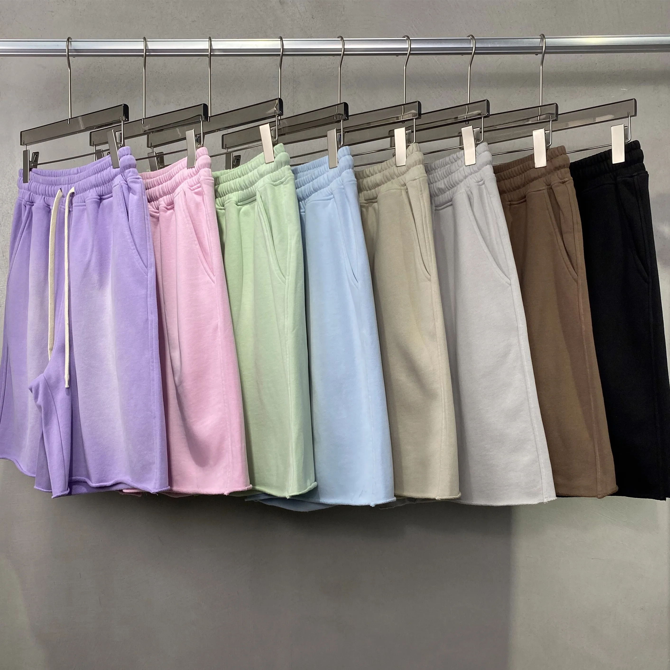 סיטונאי 2024 קיץ כבד משקל צרפתי טרי 100% כותנה בגדי רחוב וינטג' מכנסיים קצרים לשטיפת חומצה לגברים