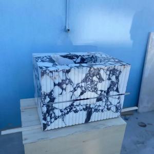 Calacatta Viola bergalur marmer <span class=keywords><strong>Vanity</strong></span> dengan laci batu alam mewah konsol kamar mandi desain Modern elegan - Product Image 5