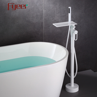 Fyeer Robinet de baignoire contemporain en laiton à double poignée pour robinets de baignoire de salle de bain