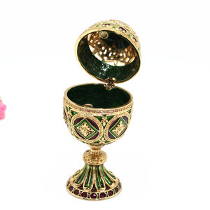 SHINNYGIFTS Cadeau <span class=keywords><strong>de</strong></span> Pâques, boîte à bijoux en forme d'œuf <span class=keywords><strong>Fabergé</strong></span> <span class=keywords><strong>de</strong></span> couleur verte, boîte à bijoux vintage en émail - Product Image 6