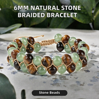 Bracelet ajustable tressé double couche en acier inoxydable avec pierres naturelles de 6 mm, fait main, logo personnalisé, pour femmes et hommes
