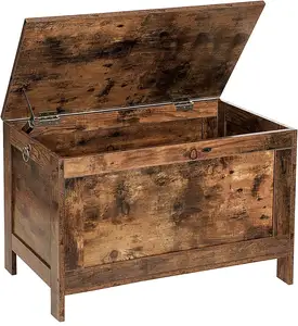 שידת אחסון במראה רטרו מעץ עם ציר בטיחות כניסה לתמיכת ספסל אחסון