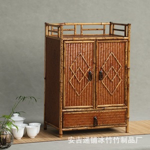 Handmade bamboo display <b>shelf</b>, deer-shaped bamboo tea box, tea utensil storage box, bamboo tea shed, vintage storage cabinet. - Product Image 1