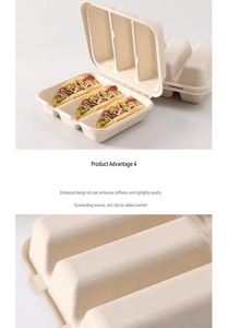 Caja para Tacos Biodegradable de un Solo Uso con Logotipo Personalizado, Hecha de Bagazo de Caña de Azúcar, 8x7x3 Pulgadas, Paquete de 3 Compartimentos - Product Image 5