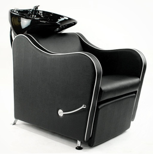 Sillón de Barbería con Lavabo de Cerámica Blanco, Sillón de Peluquería de Cuero Sintético y Silla Portátil con Lavabo para Champú - Product Image 2