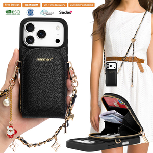 Custodia <span class=keywords><strong>per</strong></span> telefono in pelle personalizzata di lusso impermeabile con porta carte <span class=keywords><strong>per</strong></span> borsa da donna, custodia antiurto con cinturino in metallo <span class=keywords><strong>per</strong></span> iPhone - Product Image 1