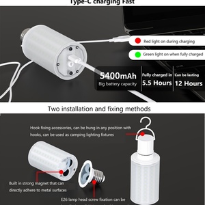 Bombilla LED de Alta Calidad con Batería de 5400mAh, Gancho Magnético, Base E27/26, Control Remoto, Directo de Fábrica en China - Product Image 4
