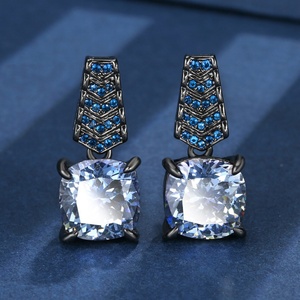 Factory Wholesale Eco-friendly Copper Black Gold Plated 14-12MM Zircon Pendant Earrings <b>Ring</b> Set Black Jewelry Set for Banquet - Product Image 4