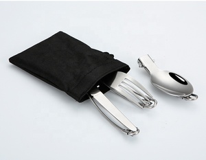Ensemble de couverts pliants portables en acier inoxydable <span class=keywords><strong>Couteau</strong></span> à cuillère et <span class=keywords><strong>fourchette</strong></span> écologique avec sac de transport - Product Image 4