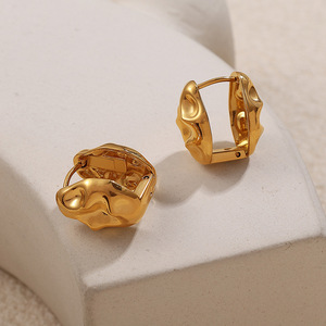 <b>Clip</b>-on Earrings Irregular Hammered Texture Gold <b>Silver</b> Zinc Alloy Fashion Jewelry EH953 - Product Image 3