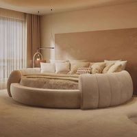 Lit double de style italien avec cadre en bois rembourré, design nid d'oiseau, pour chambre principale, style princesse, minimaliste, luxe léger, moderne, couleur crème