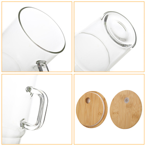 Htpmart 40oz Glass <strong>Tumbler</strong> with Handle Bamboo Lid and <strong>Plastic</strong> Straw Blank Custom <strong>Mason</strong> <strong>Jar</strong> Drinking Cup Travel Mug - Product Image 3