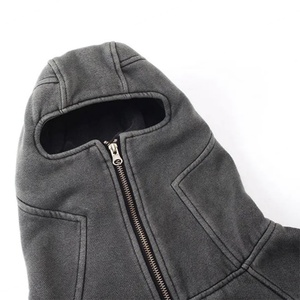 Sudadera con Capucha de Alta Calidad con Logotipo Personalizado, Estilo Urbano Invernal, Resistente al Viento, para Hombre, con Capucha Tipo Balaclava, Lavada y Desteñida - Product Image 3