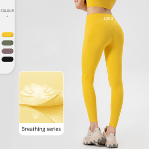 Leggings côtelés respirants pour l'entraînement physique, la salle de sport, taille haute avec poches, pantalons de yoga pour femmes, vêtements de sport et d'entraînement - Product Image 3