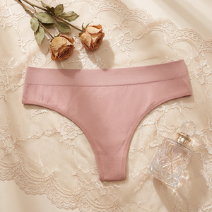 Women <b>Seamless</b> Ribbed Waistband <b>Thong</b> Panties Solid Color High Cut High Waist Underwear Soft Stretch Plus Size Women's Panties - Product Image 2