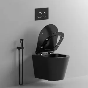 CaCa Ceramic Matte Black Color Water Closet Wallhung Toilet Bowl Bathroom Rimless Wall Hung Toilet For Bathroom