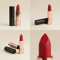 Lápiz Labial Mate de Terciopelo Natinda OEM de Marca Privada, Mineral, Impermeable, de Larga Duración, Rojo, Maquillaje, Tubo Negro, 3.5g, Certificado MSDS