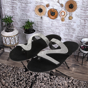 Sandalias Planas con Cuentas y Punta Abierta de EVA y Cuero PU para Mujer, Moda de Verano, Otoño, Invierno y Primavera, para Exteriores - Product Image 3