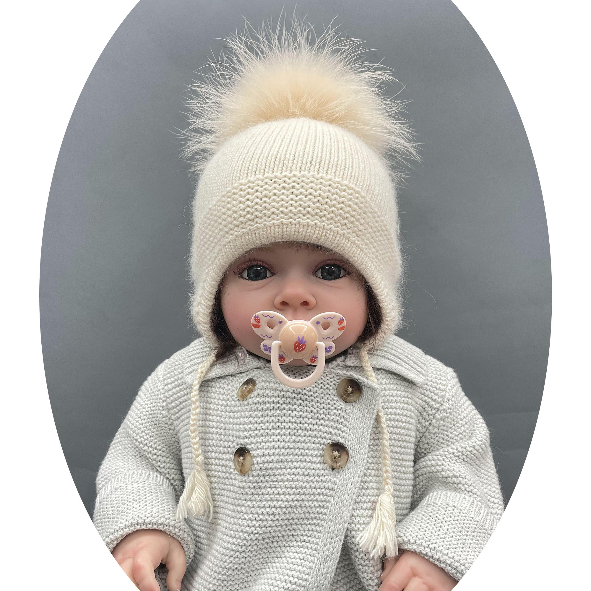 Angora Knit Earmuffs Hat с Big Pom Poms для Kids, Cute Beanie Hats, Fur Ball, winter Fashion, Hot Sale