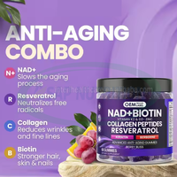 Compléments alimentaires pour cheveux, peau et ongles à marque privée : NAD+, Biotine, Vitamine K2 & D3, Zinc, Peptides de Collagène et Resvératrol – Gummies NAD+ Biotine